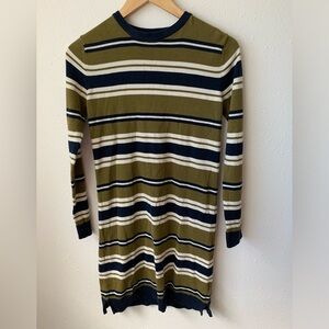 People Tree Olive and Navy Striped Long Sleeve Dress